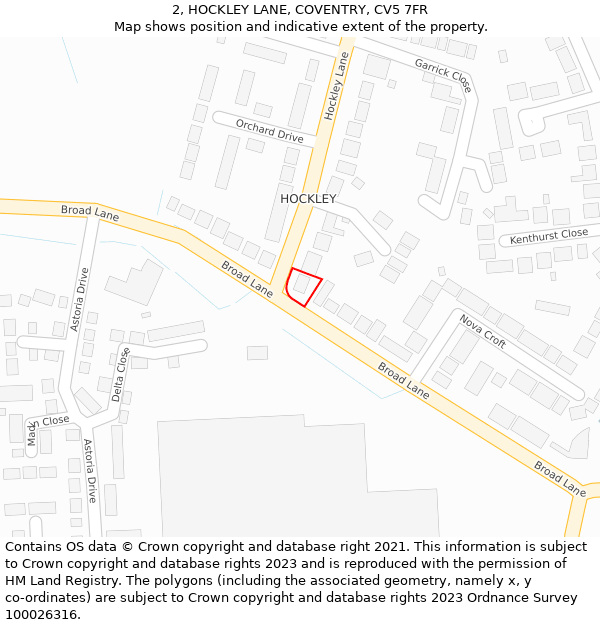 2, HOCKLEY LANE, COVENTRY, CV5 7FR: Location map and indicative extent of plot