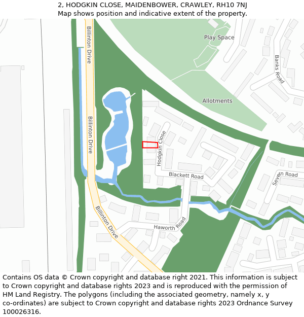 2, HODGKIN CLOSE, MAIDENBOWER, CRAWLEY, RH10 7NJ: Location map and indicative extent of plot