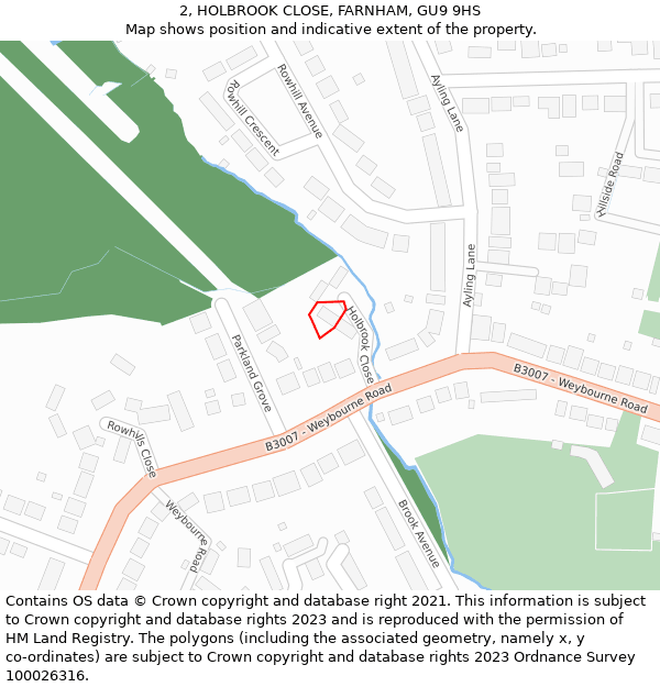 2, HOLBROOK CLOSE, FARNHAM, GU9 9HS: Location map and indicative extent of plot