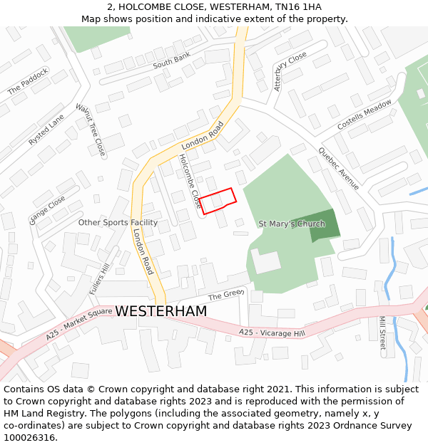 2, HOLCOMBE CLOSE, WESTERHAM, TN16 1HA: Location map and indicative extent of plot