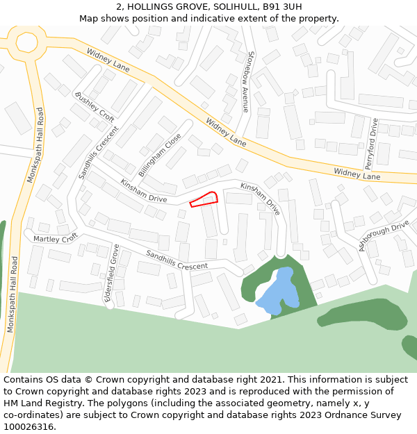 2, HOLLINGS GROVE, SOLIHULL, B91 3UH: Location map and indicative extent of plot