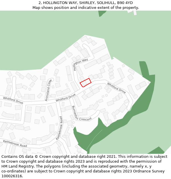 2, HOLLINGTON WAY, SHIRLEY, SOLIHULL, B90 4YD: Location map and indicative extent of plot