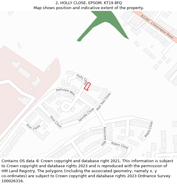 2, HOLLY CLOSE, EPSOM, KT19 8FQ: Location map and indicative extent of plot