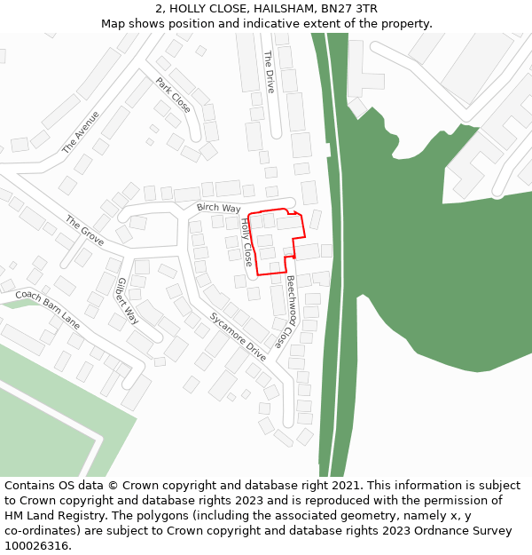 2, HOLLY CLOSE, HAILSHAM, BN27 3TR: Location map and indicative extent of plot