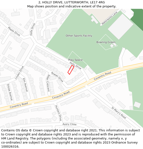 2, HOLLY DRIVE, LUTTERWORTH, LE17 4RG: Location map and indicative extent of plot