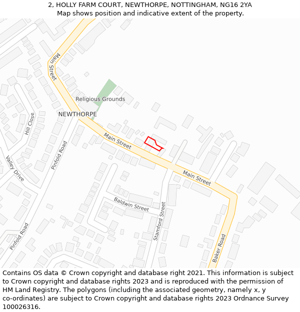 2, HOLLY FARM COURT, NEWTHORPE, NOTTINGHAM, NG16 2YA: Location map and indicative extent of plot