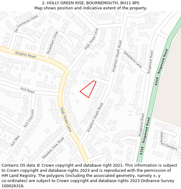 2, HOLLY GREEN RISE, BOURNEMOUTH, BH11 9PS: Location map and indicative extent of plot