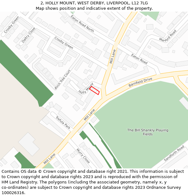2, HOLLY MOUNT, WEST DERBY, LIVERPOOL, L12 7LG: Location map and indicative extent of plot