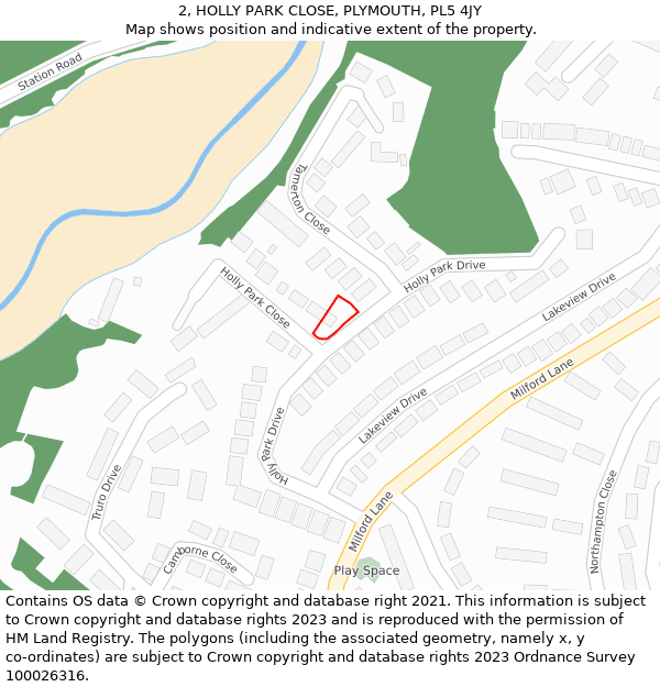 2, HOLLY PARK CLOSE, PLYMOUTH, PL5 4JY: Location map and indicative extent of plot