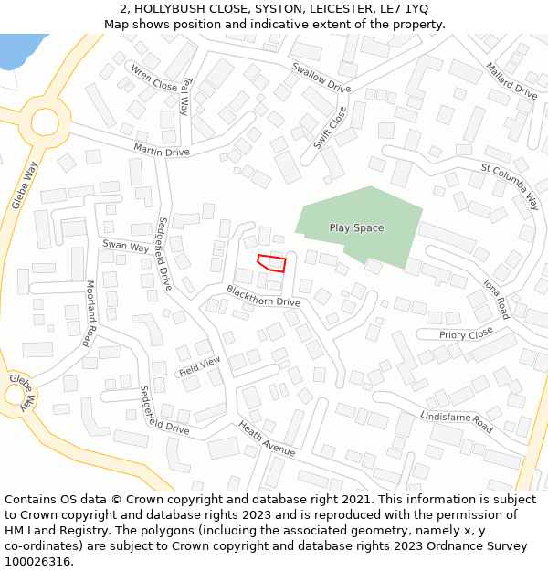 2, HOLLYBUSH CLOSE, SYSTON, LEICESTER, LE7 1YQ: Location map and indicative extent of plot