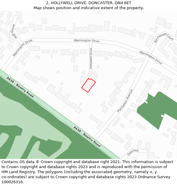 2, HOLLYWELL DRIVE, DONCASTER, DN4 6ET: Location map and indicative extent of plot