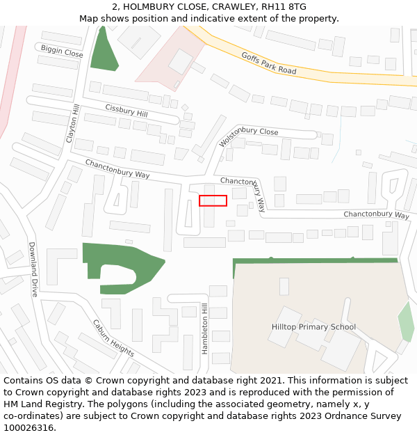 2, HOLMBURY CLOSE, CRAWLEY, RH11 8TG: Location map and indicative extent of plot