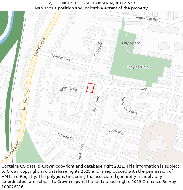 2, HOLMBUSH CLOSE, HORSHAM, RH12 5YB: Location map and indicative extent of plot