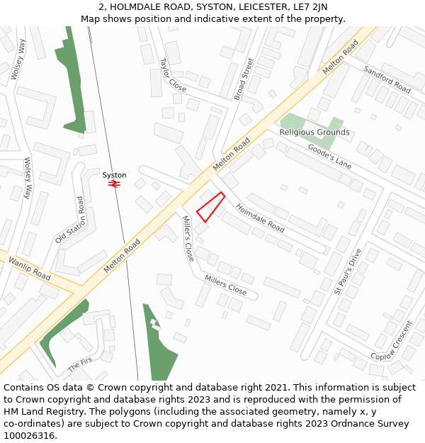 2, HOLMDALE ROAD, SYSTON, LEICESTER, LE7 2JN: Location map and indicative extent of plot