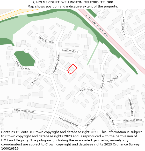2, HOLME COURT, WELLINGTON, TELFORD, TF1 3PP: Location map and indicative extent of plot