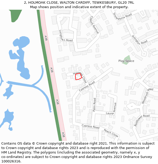 2, HOLMOAK CLOSE, WALTON CARDIFF, TEWKESBURY, GL20 7RL: Location map and indicative extent of plot