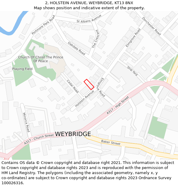 2, HOLSTEIN AVENUE, WEYBRIDGE, KT13 8NX: Location map and indicative extent of plot