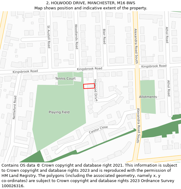 2, HOLWOOD DRIVE, MANCHESTER, M16 8WS: Location map and indicative extent of plot