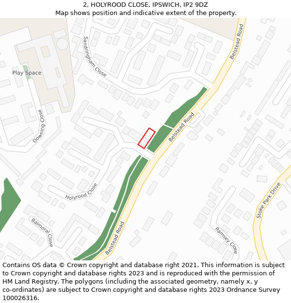 2, HOLYROOD CLOSE, IPSWICH, IP2 9DZ: Location map and indicative extent of plot