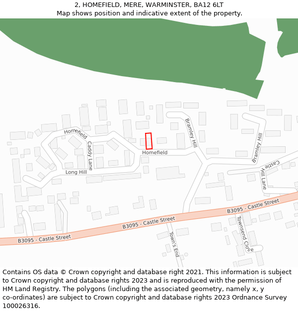 2, HOMEFIELD, MERE, WARMINSTER, BA12 6LT: Location map and indicative extent of plot