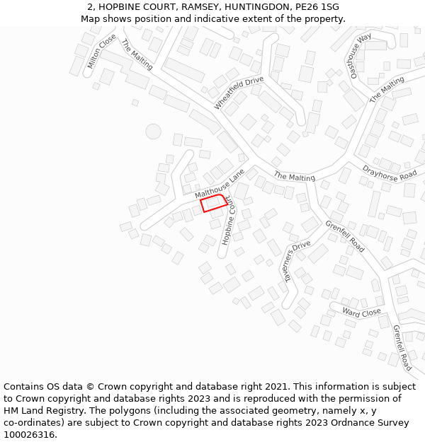 2, HOPBINE COURT, RAMSEY, HUNTINGDON, PE26 1SG: Location map and indicative extent of plot