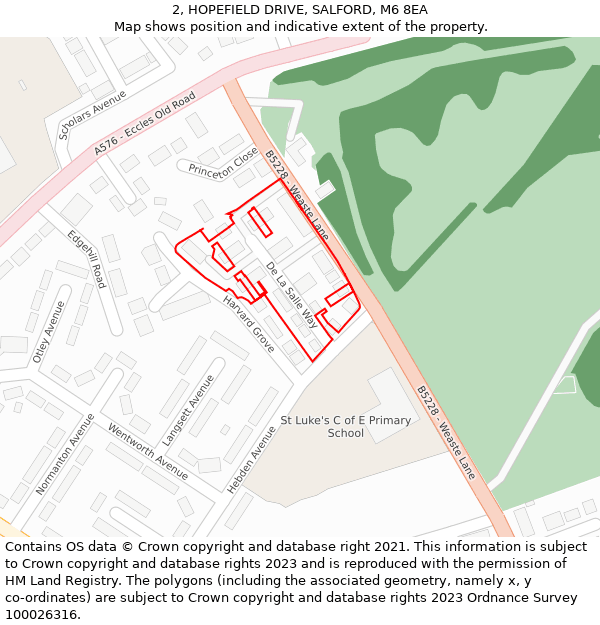2, HOPEFIELD DRIVE, SALFORD, M6 8EA: Location map and indicative extent of plot