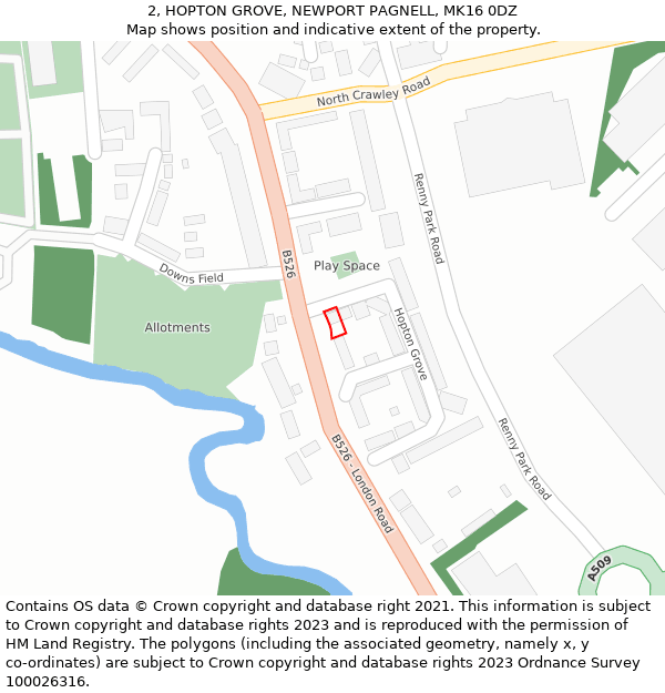 2, HOPTON GROVE, NEWPORT PAGNELL, MK16 0DZ: Location map and indicative extent of plot