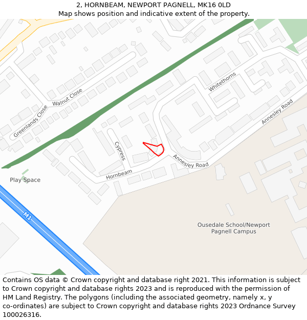 2, HORNBEAM, NEWPORT PAGNELL, MK16 0LD: Location map and indicative extent of plot