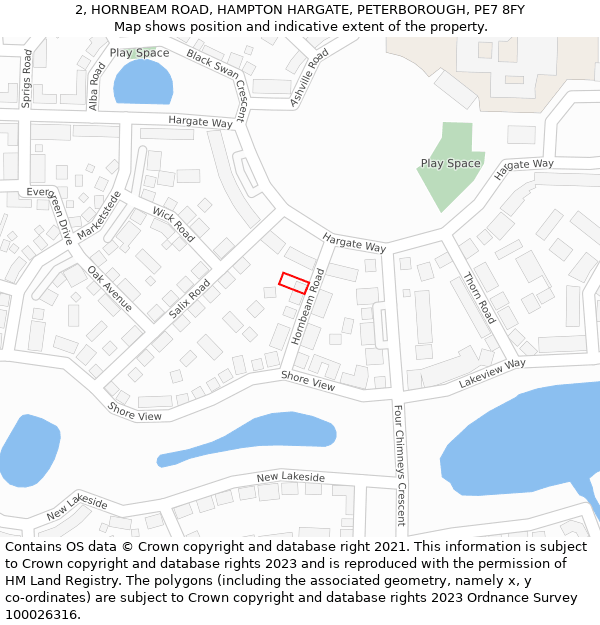 2, HORNBEAM ROAD, HAMPTON HARGATE, PETERBOROUGH, PE7 8FY: Location map and indicative extent of plot