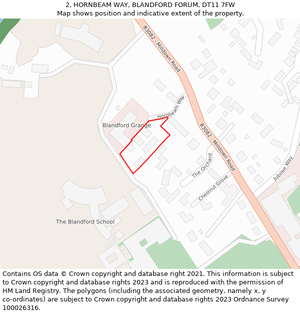 2, HORNBEAM WAY, BLANDFORD FORUM, DT11 7FW: Location map and indicative extent of plot