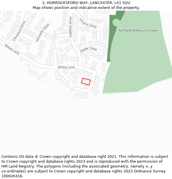 2, HORROCKSFORD WAY, LANCASTER, LA1 5UU: Location map and indicative extent of plot