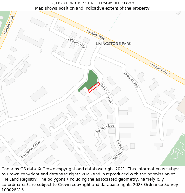 2, HORTON CRESCENT, EPSOM, KT19 8AA: Location map and indicative extent of plot