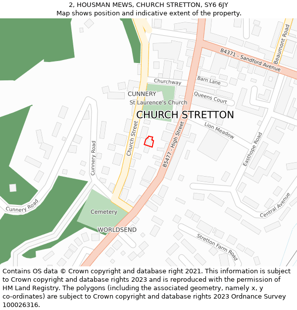 2, HOUSMAN MEWS, CHURCH STRETTON, SY6 6JY: Location map and indicative extent of plot