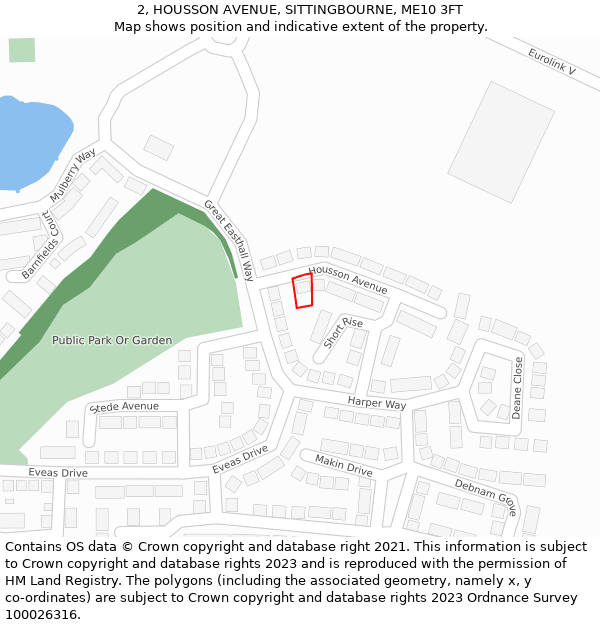 2, HOUSSON AVENUE, SITTINGBOURNE, ME10 3FT: Location map and indicative extent of plot