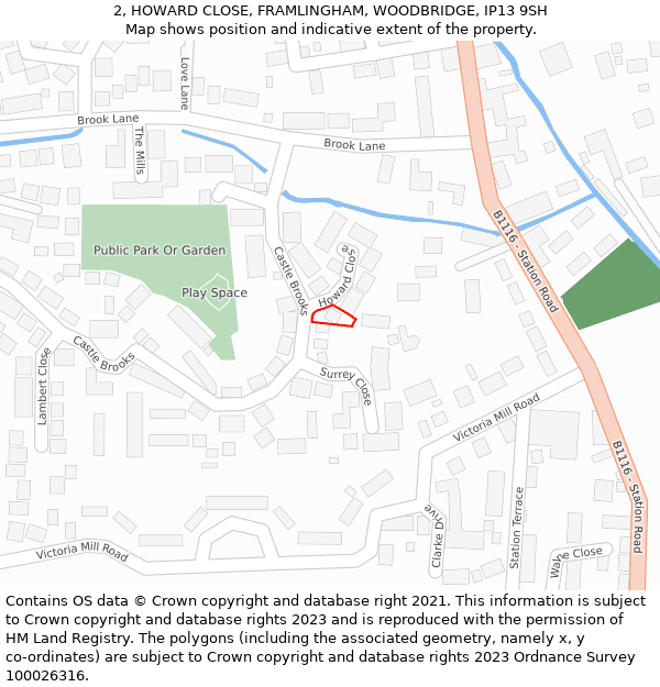 2, HOWARD CLOSE, FRAMLINGHAM, WOODBRIDGE, IP13 9SH: Location map and indicative extent of plot