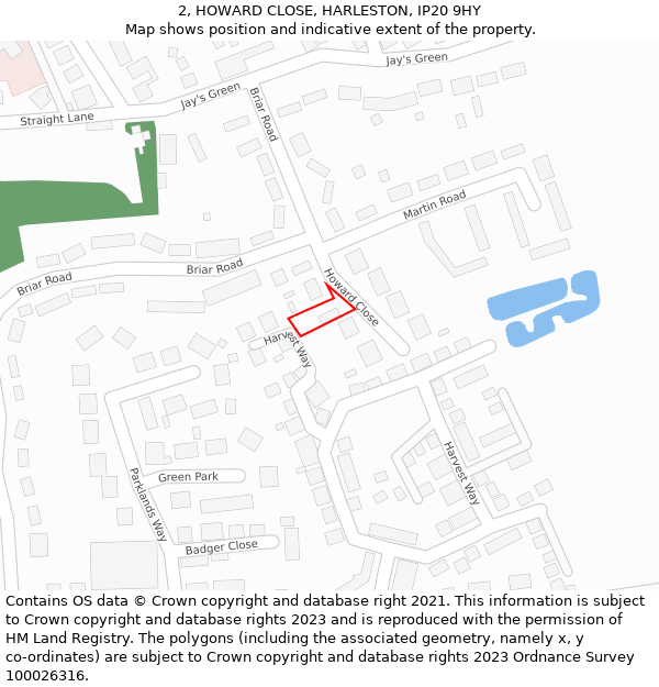 2, HOWARD CLOSE, HARLESTON, IP20 9HY: Location map and indicative extent of plot