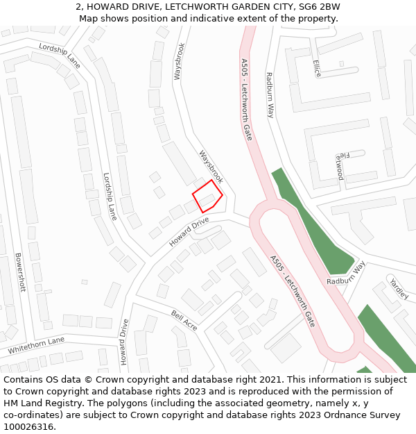 2, HOWARD DRIVE, LETCHWORTH GARDEN CITY, SG6 2BW: Location map and indicative extent of plot