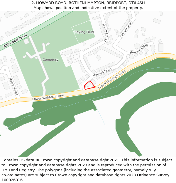 2, HOWARD ROAD, BOTHENHAMPTON, BRIDPORT, DT6 4SH: Location map and indicative extent of plot