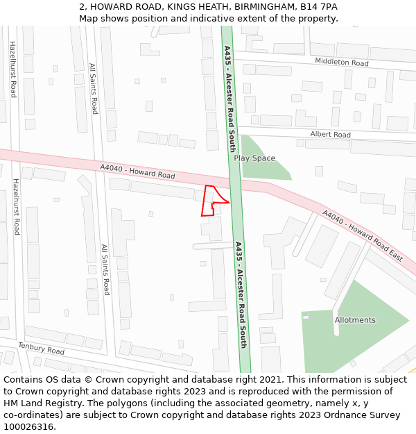 2, HOWARD ROAD, KINGS HEATH, BIRMINGHAM, B14 7PA: Location map and indicative extent of plot