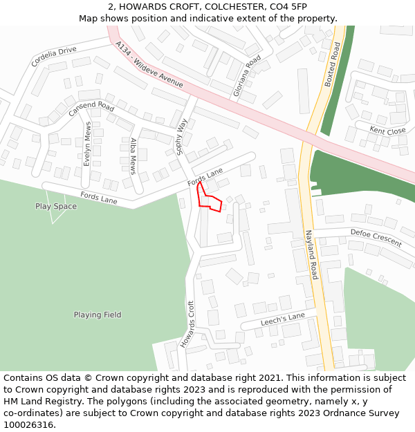 2, HOWARDS CROFT, COLCHESTER, CO4 5FP: Location map and indicative extent of plot