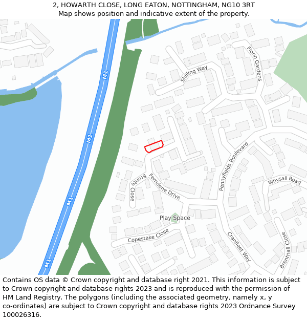 2, HOWARTH CLOSE, LONG EATON, NOTTINGHAM, NG10 3RT: Location map and indicative extent of plot