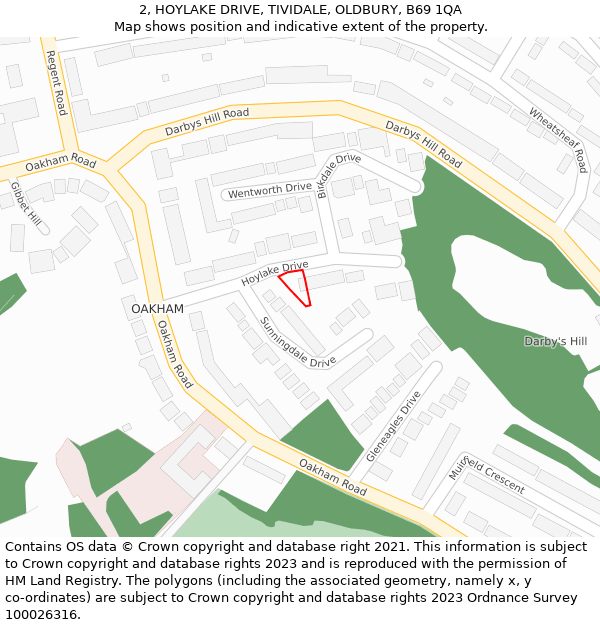 2, HOYLAKE DRIVE, TIVIDALE, OLDBURY, B69 1QA: Location map and indicative extent of plot