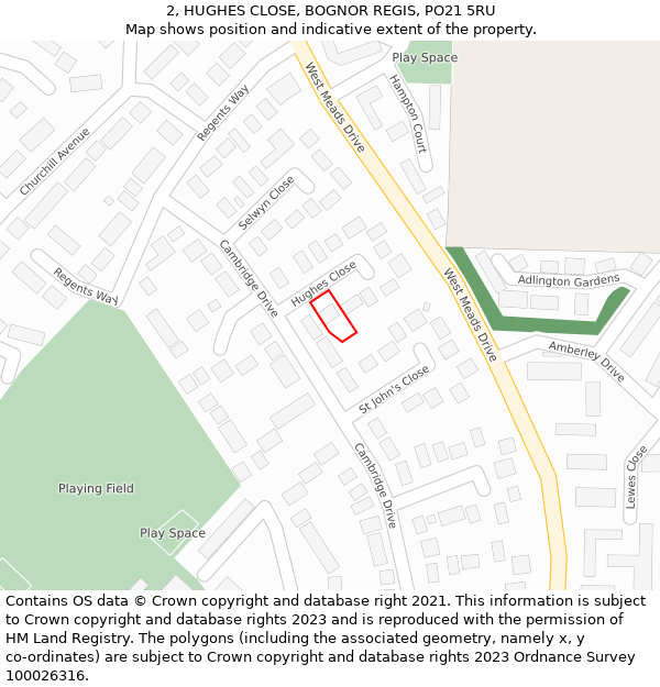 2, HUGHES CLOSE, BOGNOR REGIS, PO21 5RU: Location map and indicative extent of plot