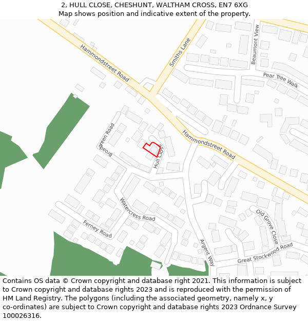 2, HULL CLOSE, CHESHUNT, WALTHAM CROSS, EN7 6XG: Location map and indicative extent of plot