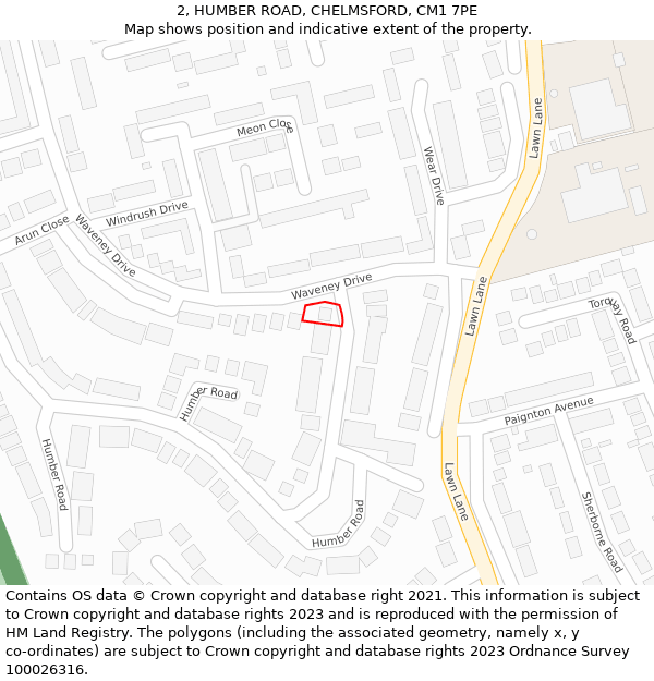 2, HUMBER ROAD, CHELMSFORD, CM1 7PE: Location map and indicative extent of plot