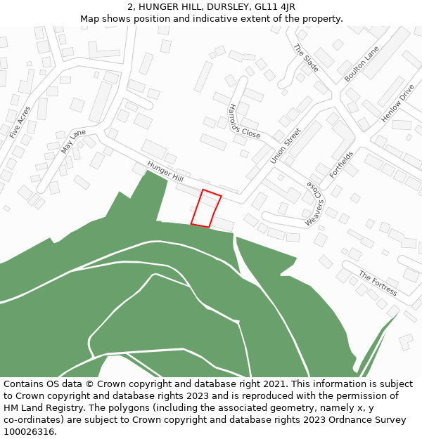 2, HUNGER HILL, DURSLEY, GL11 4JR: Location map and indicative extent of plot