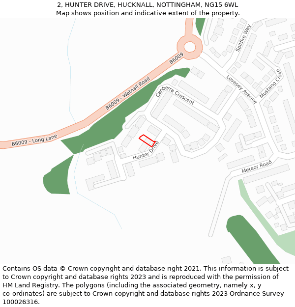 2, HUNTER DRIVE, HUCKNALL, NOTTINGHAM, NG15 6WL: Location map and indicative extent of plot