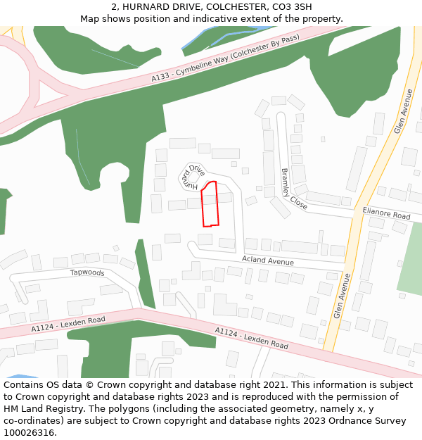 2, HURNARD DRIVE, COLCHESTER, CO3 3SH: Location map and indicative extent of plot