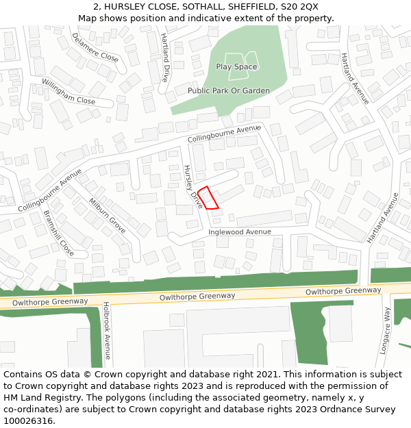 2, HURSLEY CLOSE, SOTHALL, SHEFFIELD, S20 2QX: Location map and indicative extent of plot