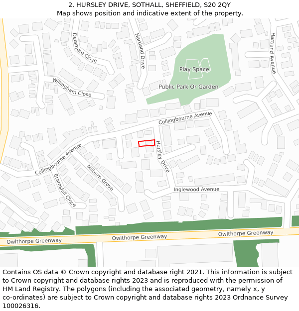 2, HURSLEY DRIVE, SOTHALL, SHEFFIELD, S20 2QY: Location map and indicative extent of plot